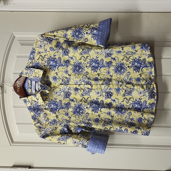 Foxcroft Tops Foxcroft For Appleseeds Yellow And Blue Reverse Cuff